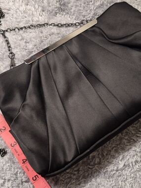 Black Satin Evening Clutch with Chain Strap